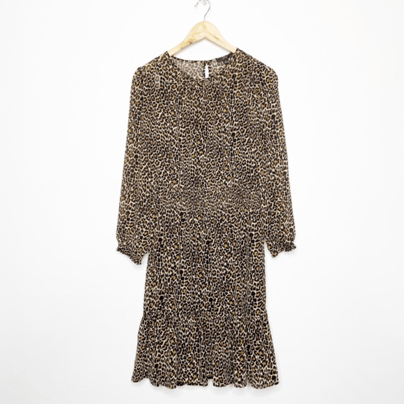 J. CREW Cinched Waist Dress in Leopard Chiffon long sleeve K4927 WOMEN'S 6 - Picture 2 of 9